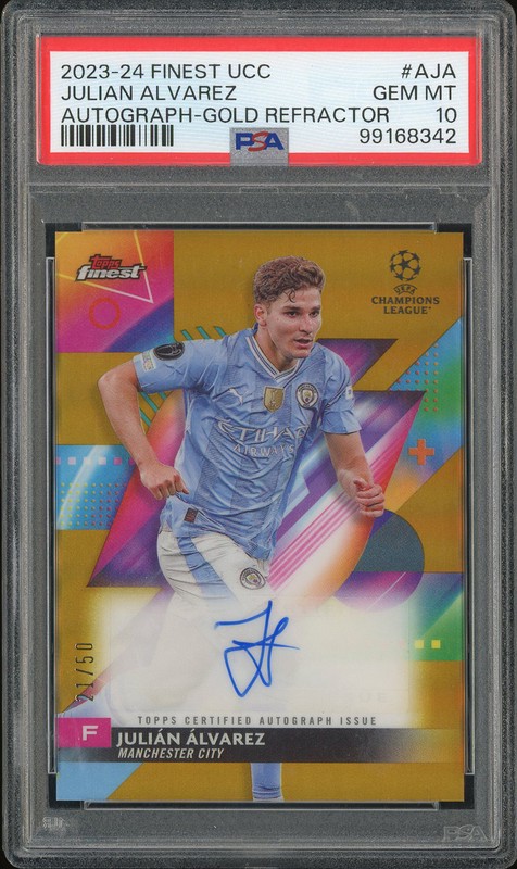 2023-24 Topps Finest UCC Autograph Julián Álvarez #AJA Gold Refractor /50 PSA 10