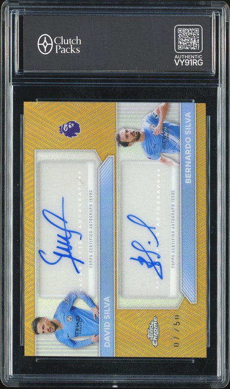 2026 Topps Chrome Premier League Chrome Dual Autograph David Silva Bernardo Silva #CDA-SS Gold Refractor /50