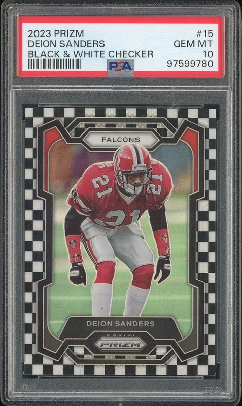 2023 Panini Prizm Deion Sanders #15 Black & White Checker PSA 10