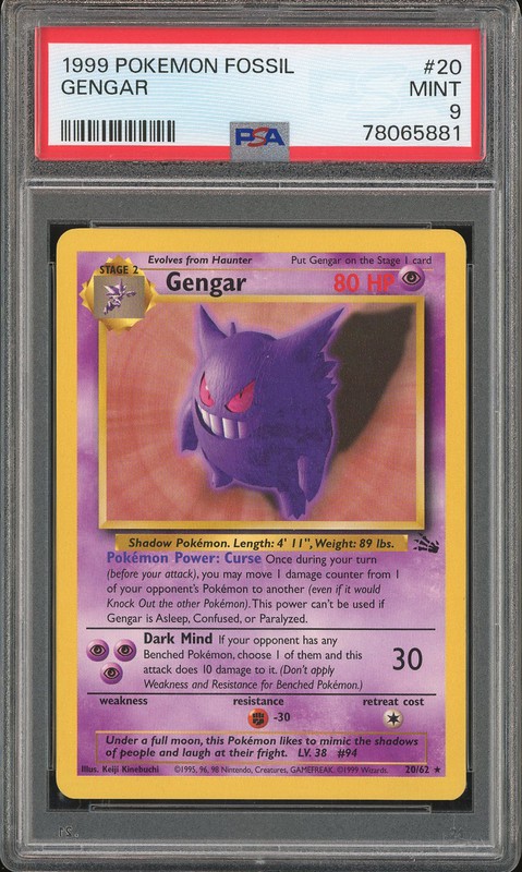 1999 Pokemon Fossil Gengar #20 PSA 9