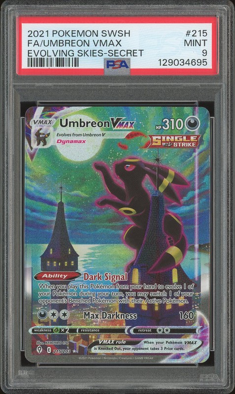 2021 Pokemon SWSH Evolving Skies Secret Umbreon VMAX #215 Full Art Alternate Art PSA 9