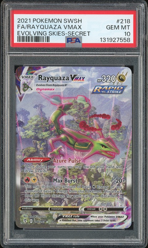 2021 Pokemon SWSH Evolving Skies Secret Rayquaza VMAX #218 PSA 10
