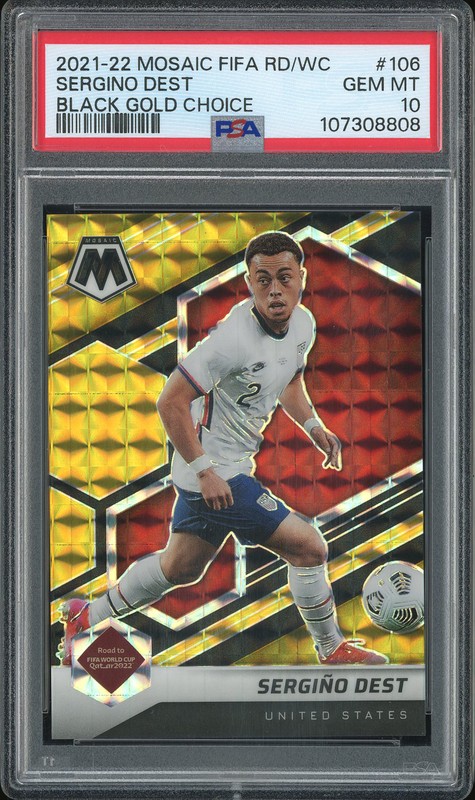 2021-22 Mosaic FIFA Road to World Cup Sergiño Dest #106 Black Gold Choice /8 PSA 10