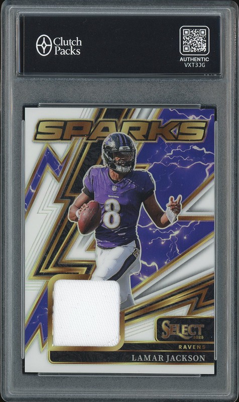 2025 Panini Select Sparks Lamar Jackson #SPK-LJN Purple Prizm White /99