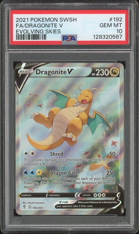 2021 Pokemon SWSH Evolving Skies Dragonite V #192 Full Art Alternate Art PSA 10