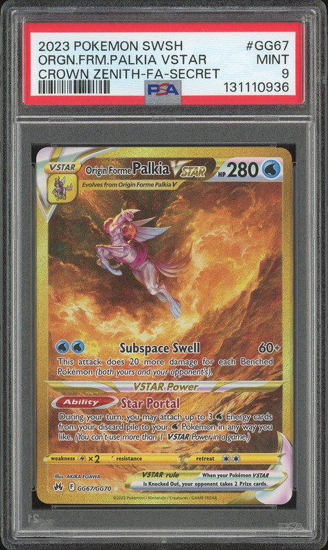 2023 Pokemon Crown Zenith Galarian Gallery Origin Forme Palkia VSTAR #GG67 Gold Secret Rare PSA 9