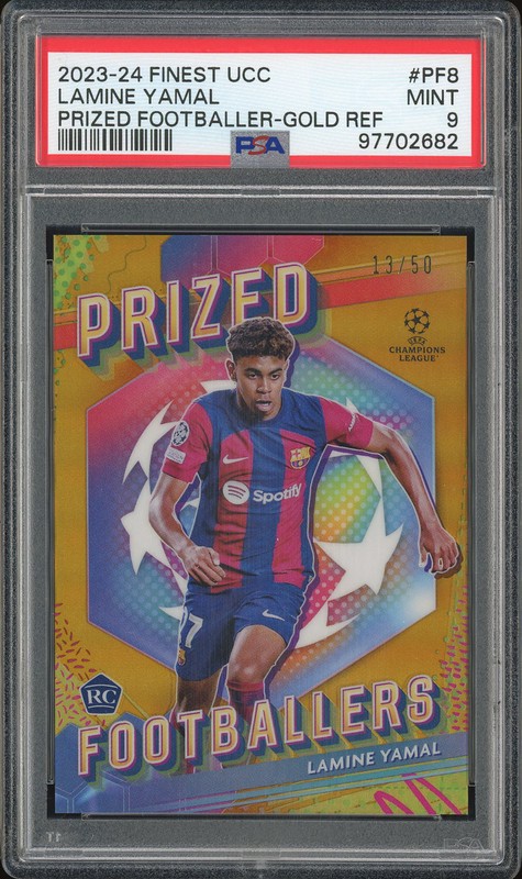 2023-24 Topps Finest UCC Prized Footballers Lamine Yamal #PF8 Gold Refractor /50 PSA 9