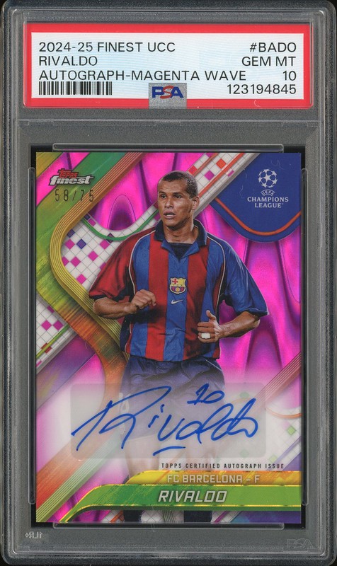 2024-25 Topps Finest UCC Base Card Autograph Variation Rivaldo #BA-00 Magenta Wave Autograph /75 PSA 10