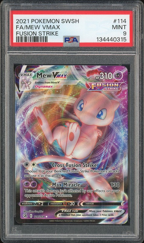 2021 Pokemon SWSH Fusion Strike Full Art Mew VMAX #114 PSA 9