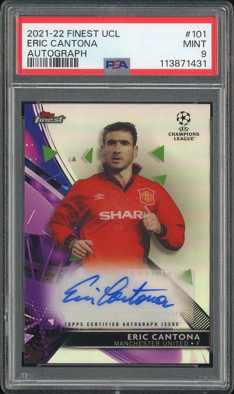 2021-22 Topps Finest UCL Autograph Eric Cantona #101 Purple Refractor /25 PSA 9