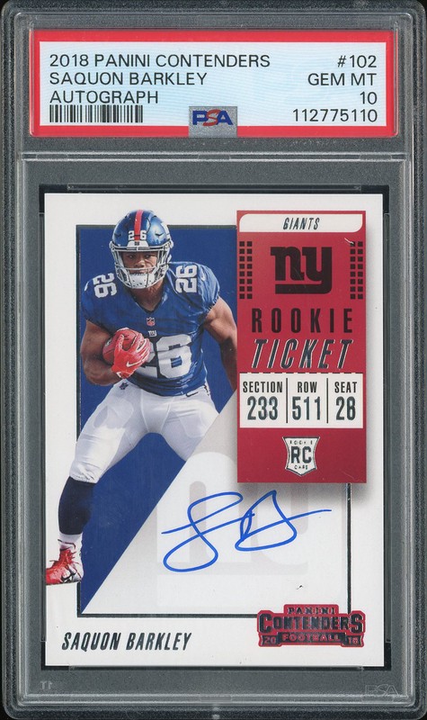 2018 Panini Contenders Rookie Ticket Saquon Barkley #102 Autograph PSA 10