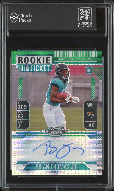 2024 Panini Contenders Optic Rookie Ticket Brian Thomas Jr. #103 Green Pulsar Autograph /30