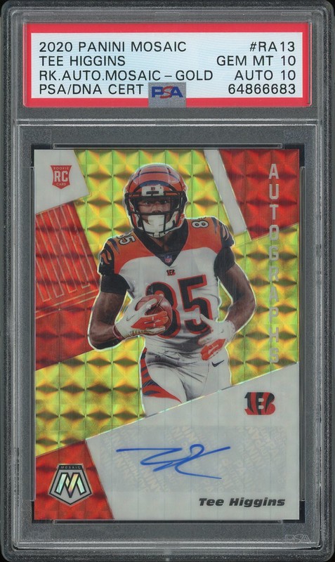 2020 Panini Mosaic Rookie Autographs Tee Higgins #RA13 Mosaic Gold /10 PSA 10 Auto 10