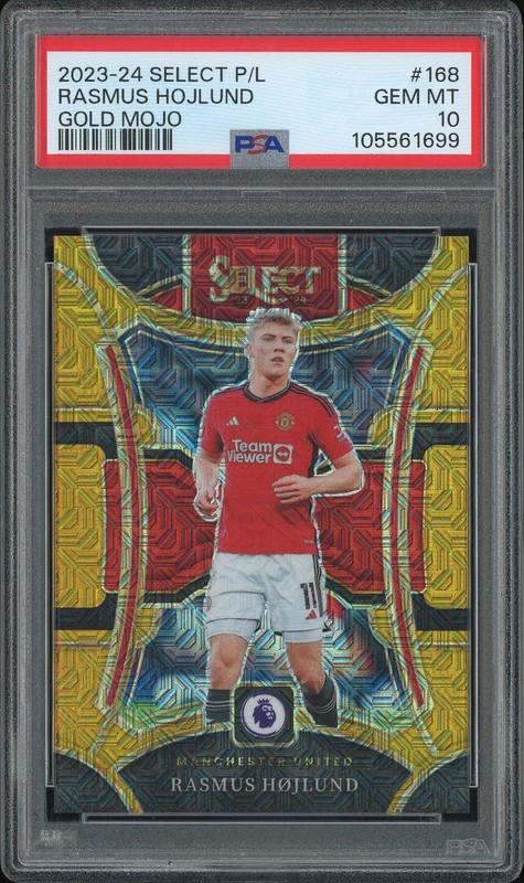2023-24 Select Premier League Mezzanine Rasmus Hojlund #168 Gold Mojo /10 PSA 10