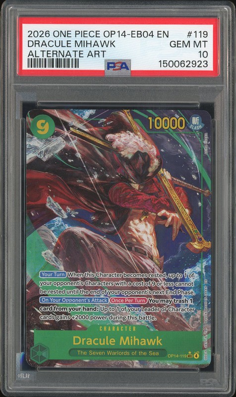 One Piece Dracule Mihawk #OP14-119 The Azure Sea's Seven SEC Alternate Art PSA 10