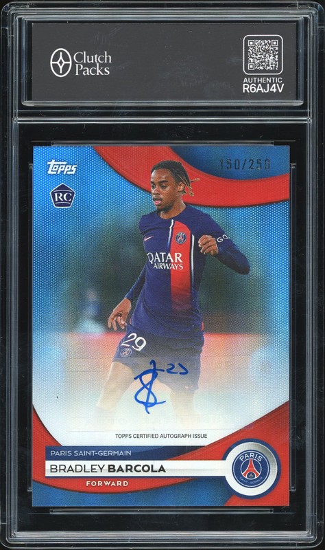 2023-24 Topps PSG Team Set Bradley Barcola #AU-BB Blue /250 Autograph