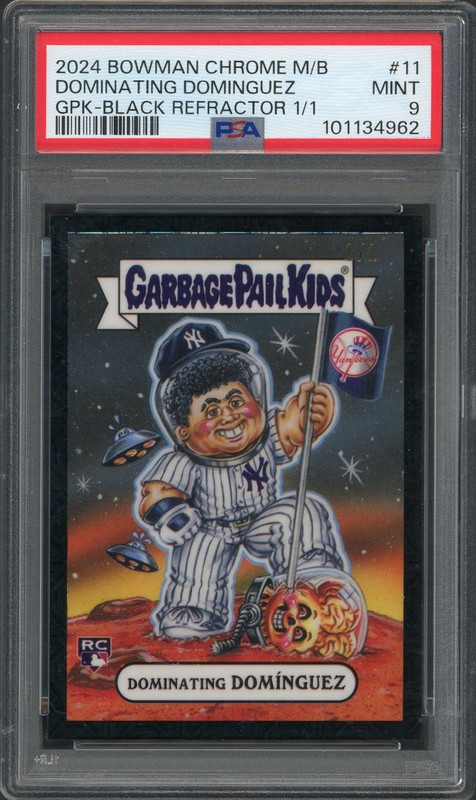 2024 Bowman Chrome M/B Garbage Pail Kids Dominating Domínguez #BGP-11 Black Refractor /1 PSA 9