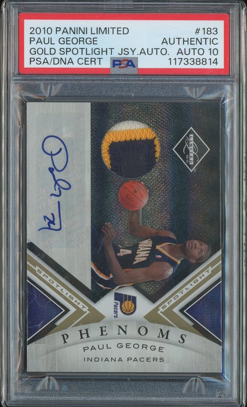 2010 Panini Limited Spotlight Phenoms Paul George #183 Gold Spotlight Jersey Autograph /10 PSA Authentic Auto 10