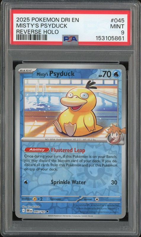 2025 Pokemon Scarlet & Violet Destined Rivals Misty's Psyduck #045 Reverse Holo PSA 9